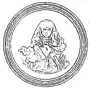 circular ornament with Alice nursing the pig-baby