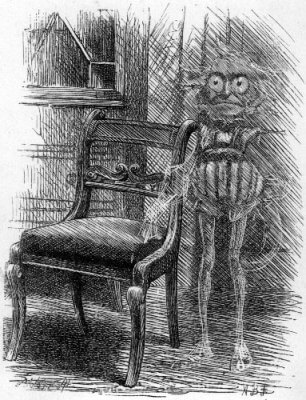 A ghost next to a chair.