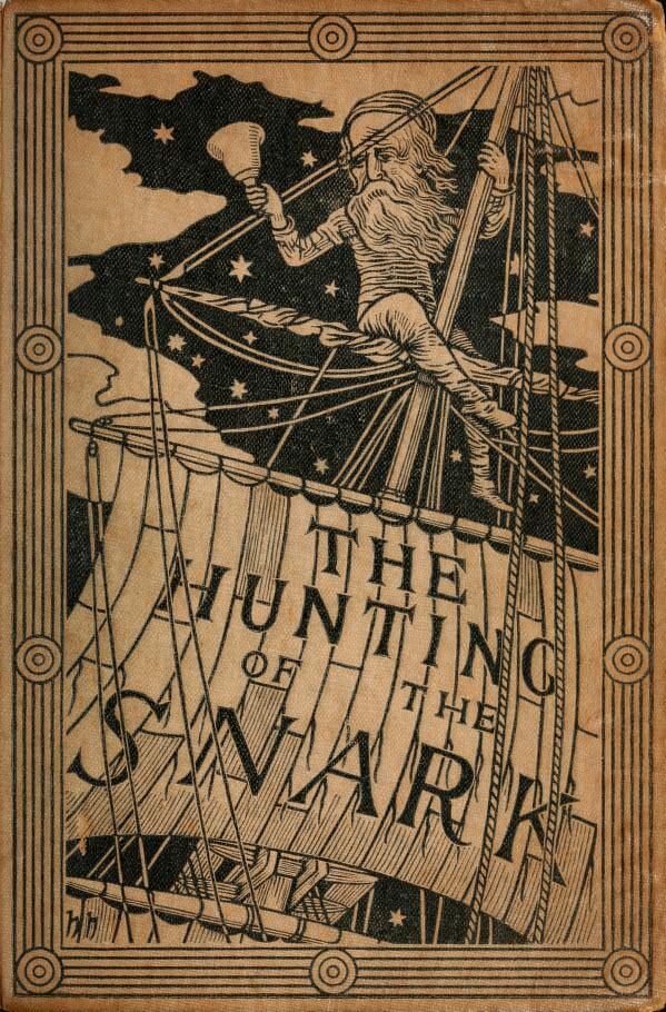 The Bellman sits on the top of a mast, below him is the sail with the text “The Hunting of the Snark”.