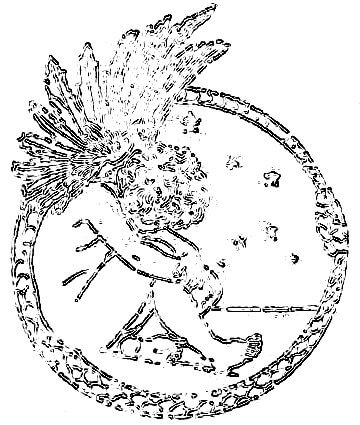 large circular ornament with a fairy with wings