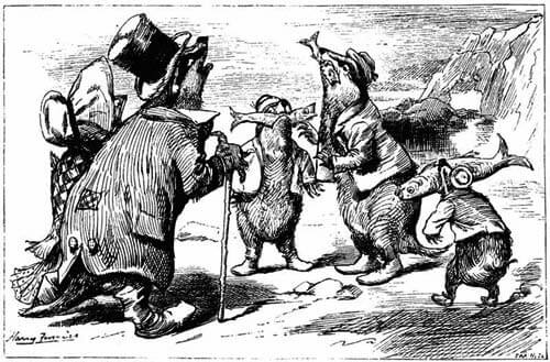 The three Badgers carry each a Herring in their mouths.