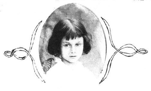 An oval photograph of Alice Liddle.