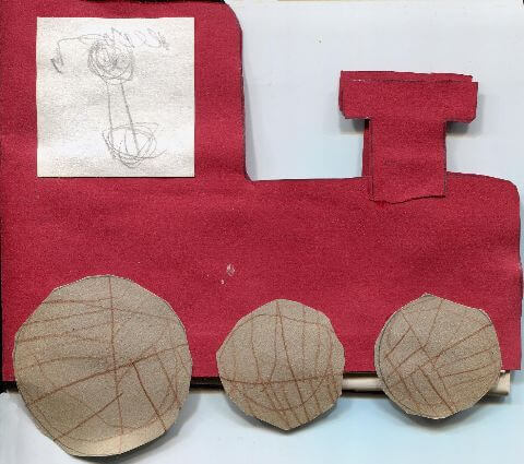 Lokomotive aus rotem Karton